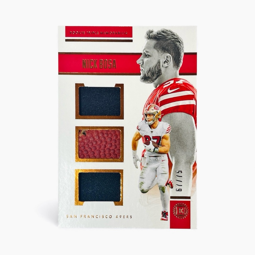 Nick Bosa Rookie Triple Mem SP 67/75 Encased NFL Trading Card 49ers